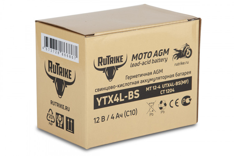 Аккумулятор стартерный для мототехники Rutrike YTX4L-BS (12V/4Ah) в Волгограде