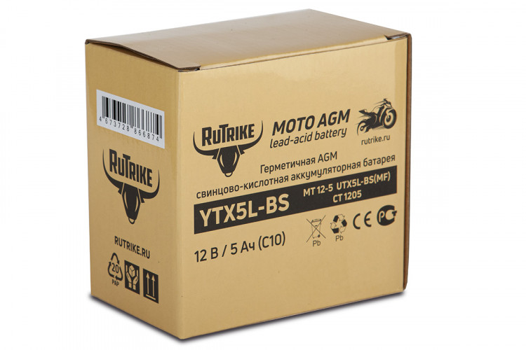Аккумулятор стартерный для мототехники Rutrike YTX5L-BS (12V/5Ah) в Волгограде