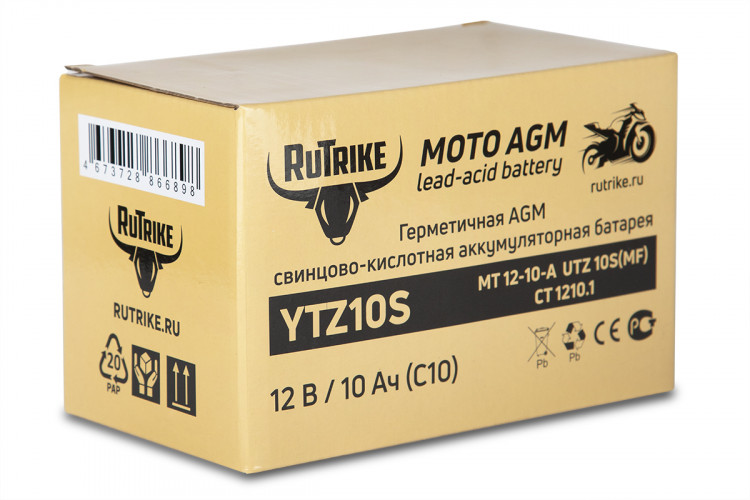 Аккумулятор стартерный для мототехники Rutrike YTZ10S (12V/10Ah) в Волгограде