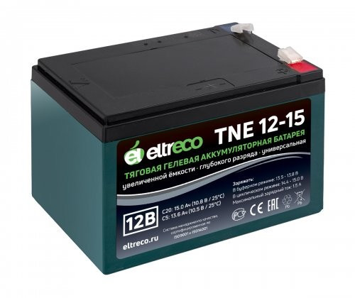 Тяговый аккумулятор Eltreco TNE12-15 (12V12A/H C3) нож в Волгограде