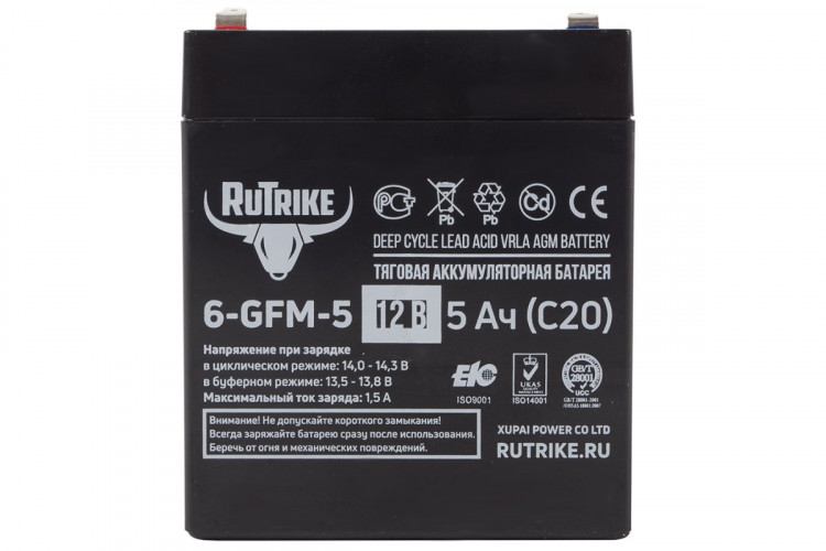 Тяговый гелевый аккумулятор RuTrike 6-GFM-5 (12V5A/H C20) в Волгограде