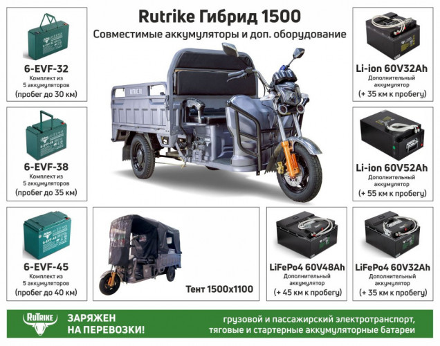 Грузовой электрический трицикл RuTrike Гибрид 1500 в Волгограде