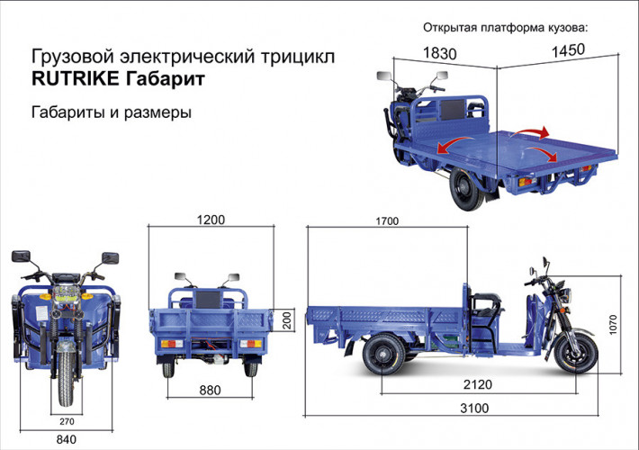 Грузовой электрический трицикл Rutrike Габарит 1700 в Волгограде